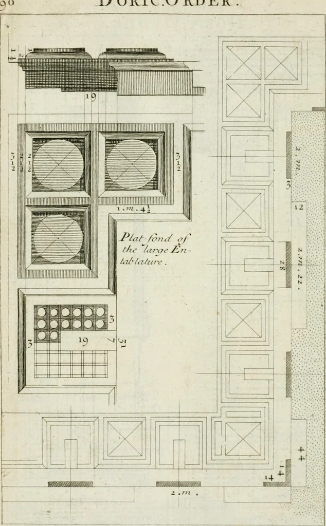 An illustration from A treatise of architecture, with remarks and observations : necessary for young people, who would apply themselves to that noble art, 1732, leaf 259