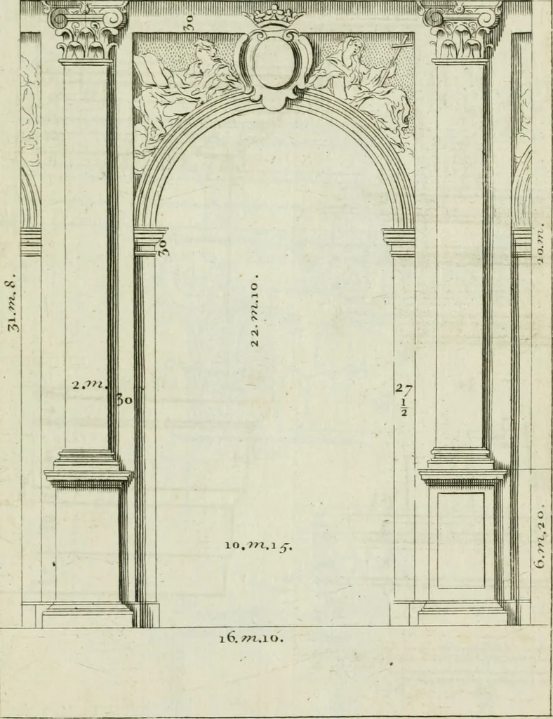 An illustration from A treatise of architecture, with remarks and observations : necessary for young people, who would apply themselves to that noble art, 1732, leaf 270