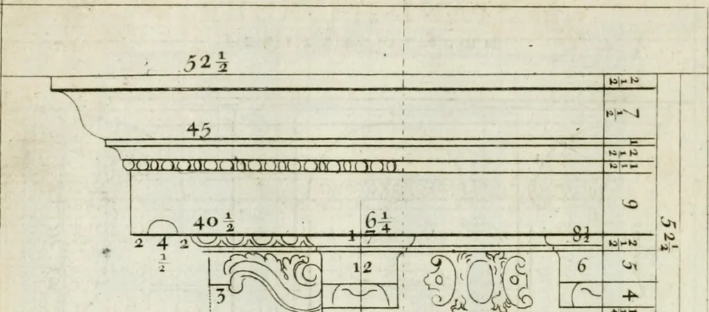 An illustration from A treatise of architecture, with remarks and observations : necessary for young people, who would apply themselves to that noble art, 1732, leaf 275