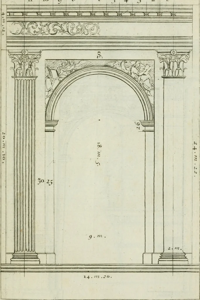 An illustration from A treatise of architecture, with remarks and observations : necessary for young people, who would apply themselves to that noble art, 1732, leaf 280