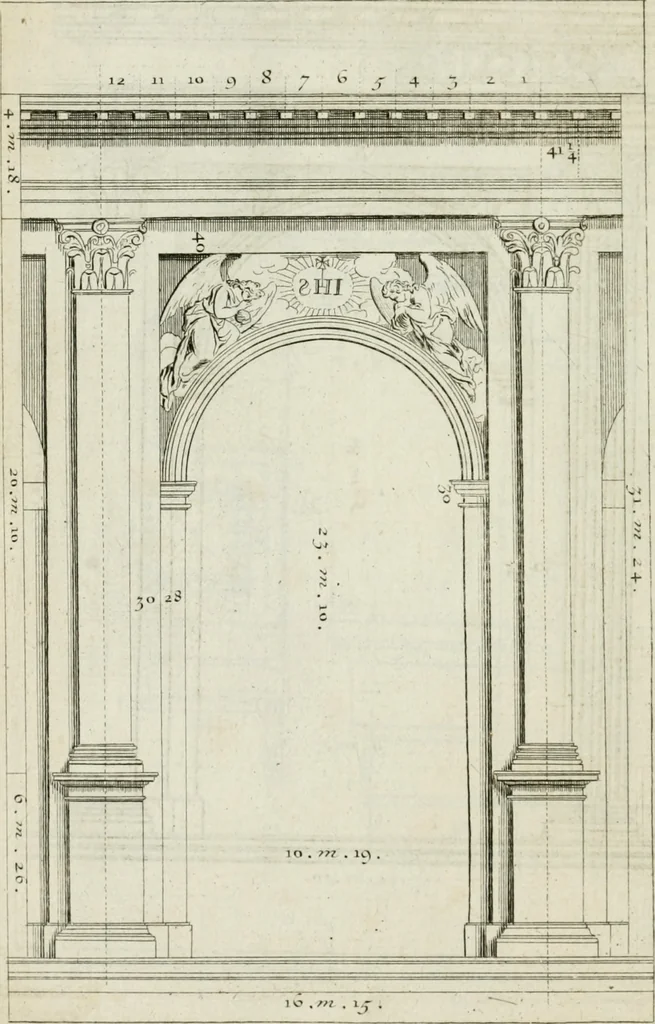 An illustration from A treatise of architecture, with remarks and observations : necessary for young people, who would apply themselves to that noble art, 1732, leaf 281