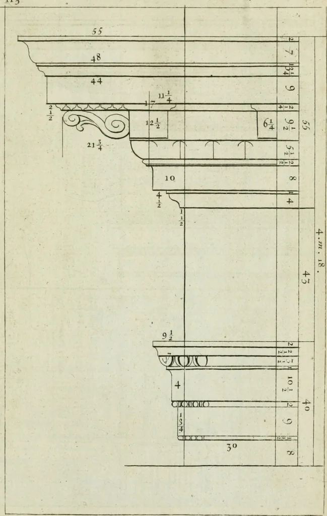 An illustration from A treatise of architecture, with remarks and observations : necessary for young people, who would apply themselves to that noble art, 1732, leaf 282