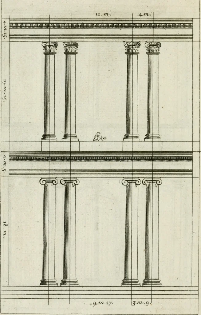 An illustration from A treatise of architecture, with remarks and observations : necessary for young people, who would apply themselves to that noble art, 1732, leaf 297