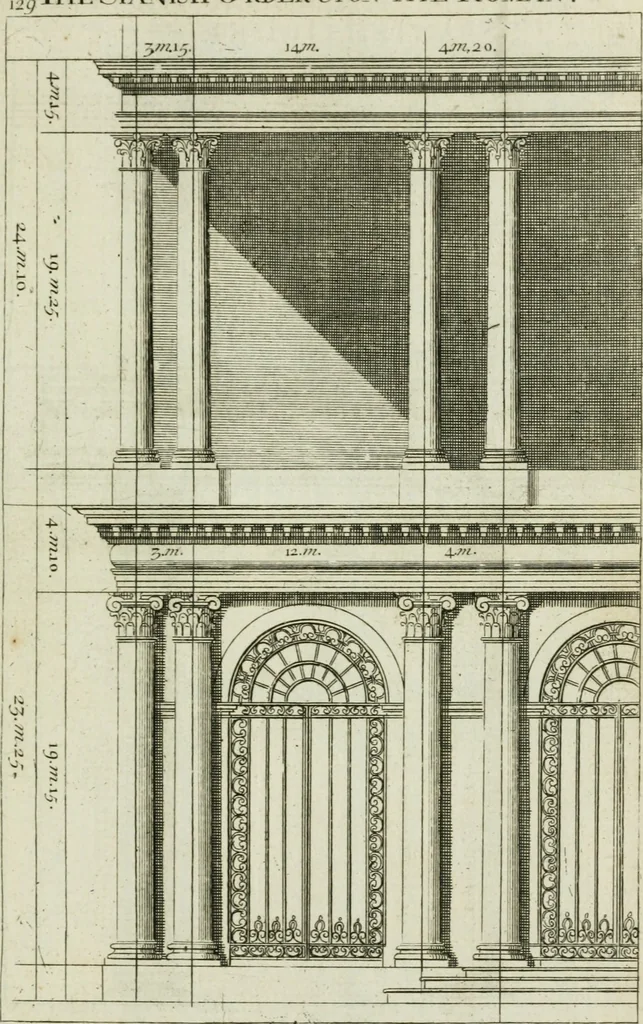 An illustration from A treatise of architecture, with remarks and observations : necessary for young people, who would apply themselves to that noble art, 1732, leaf 298
