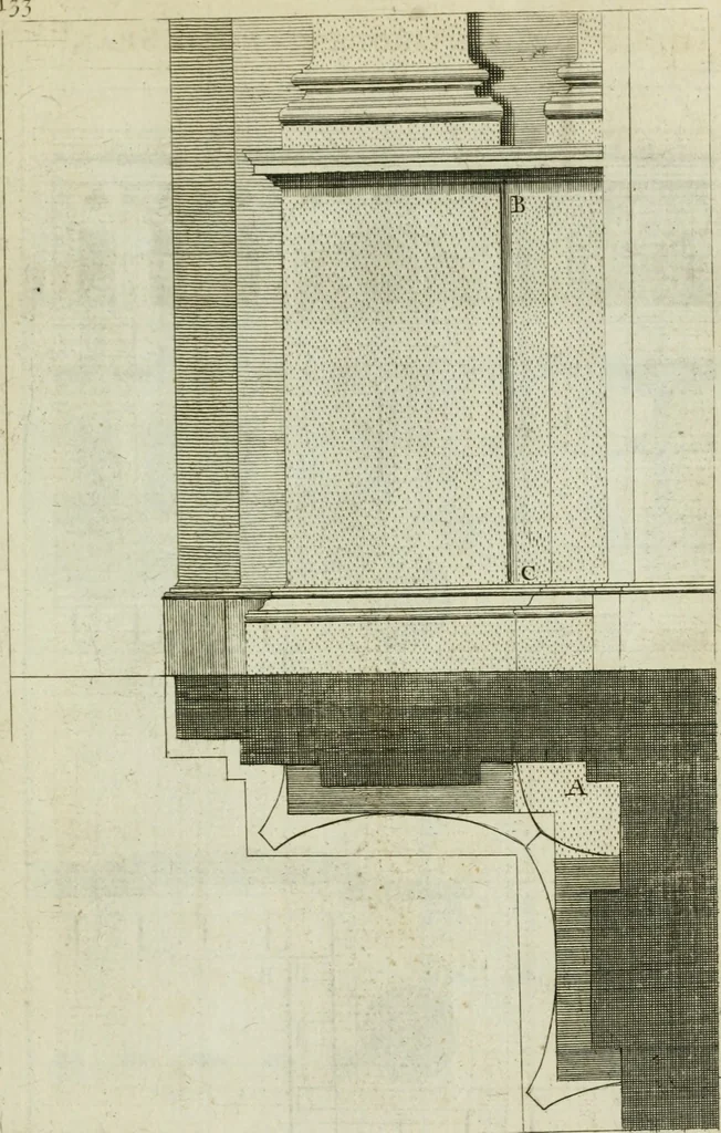 An illustration from A treatise of architecture, with remarks and observations : necessary for young people, who would apply themselves to that noble art, 1732, leaf 302