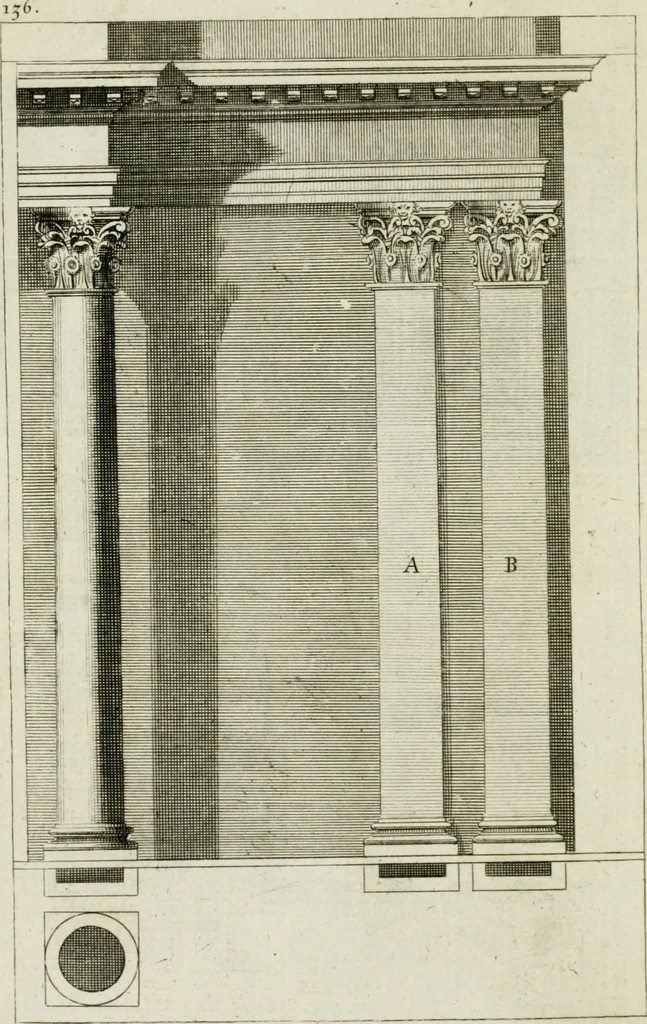 An illustration from A treatise of architecture, with remarks and observations : necessary for young people, who would apply themselves to that noble art, 1732, leaf 305