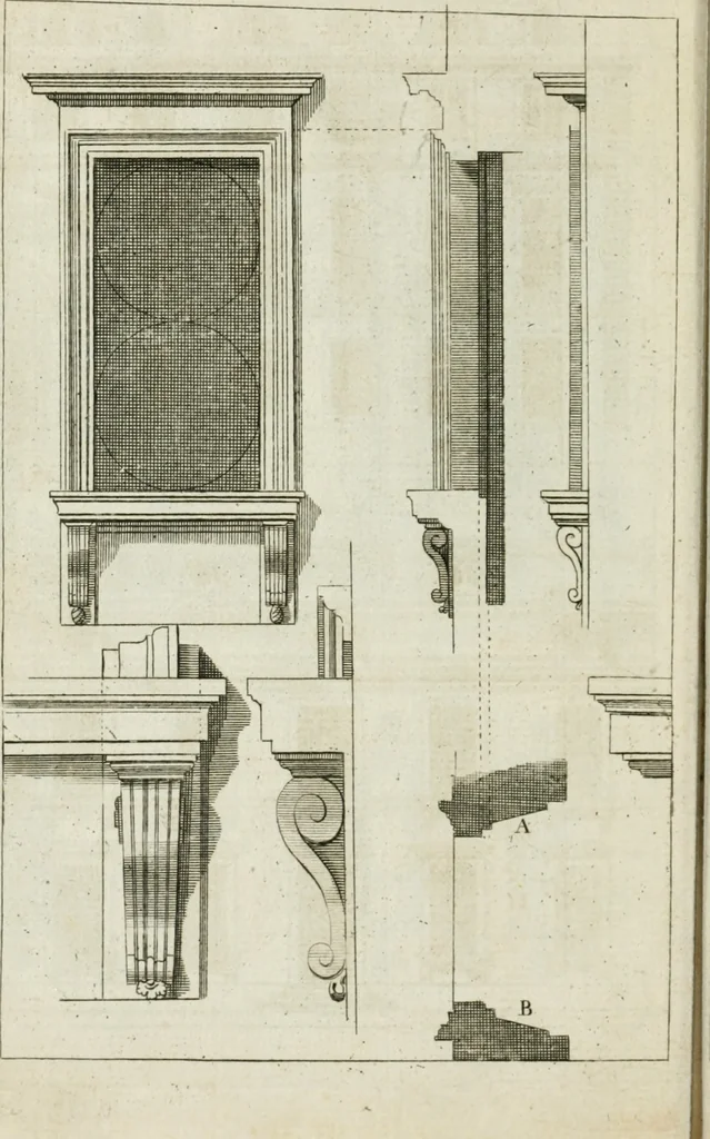 An illustration from A treatise of architecture, with remarks and observations : necessary for young people, who would apply themselves to that noble art, 1732, leaf 313
