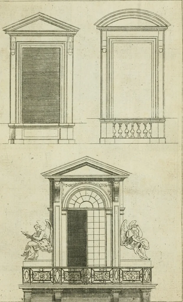 An illustration from A treatise of architecture, with remarks and observations : necessary for young people, who would apply themselves to that noble art, 1732, leaf 318