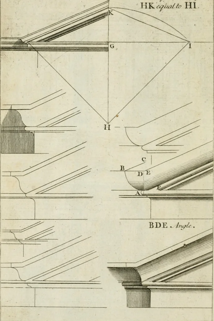 An illustration from A treatise of architecture, with remarks and observations : necessary for young people, who would apply themselves to that noble art, 1732, leaf 319