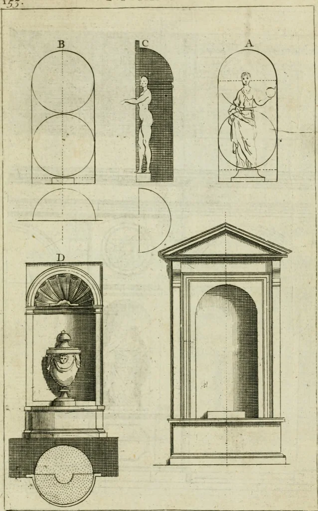An illustration from A treatise of architecture, with remarks and observations : necessary for young people, who would apply themselves to that noble art, 1732, leaf 322