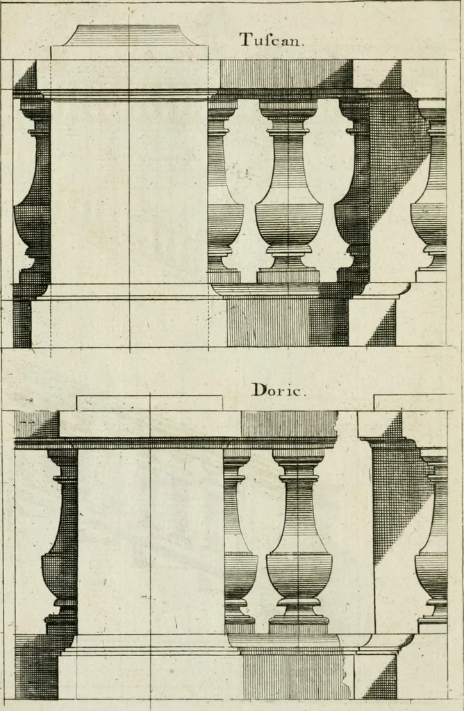 An illustration from A treatise of architecture, with remarks and observations : necessary for young people, who would apply themselves to that noble art, 1732, leaf 327