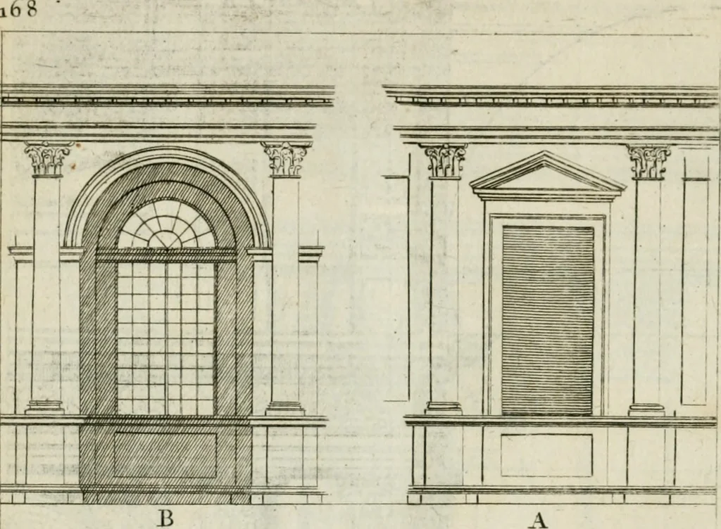 An illustration from A treatise of architecture, with remarks and observations : necessary for young people, who would apply themselves to that noble art, 1732, leaf 337