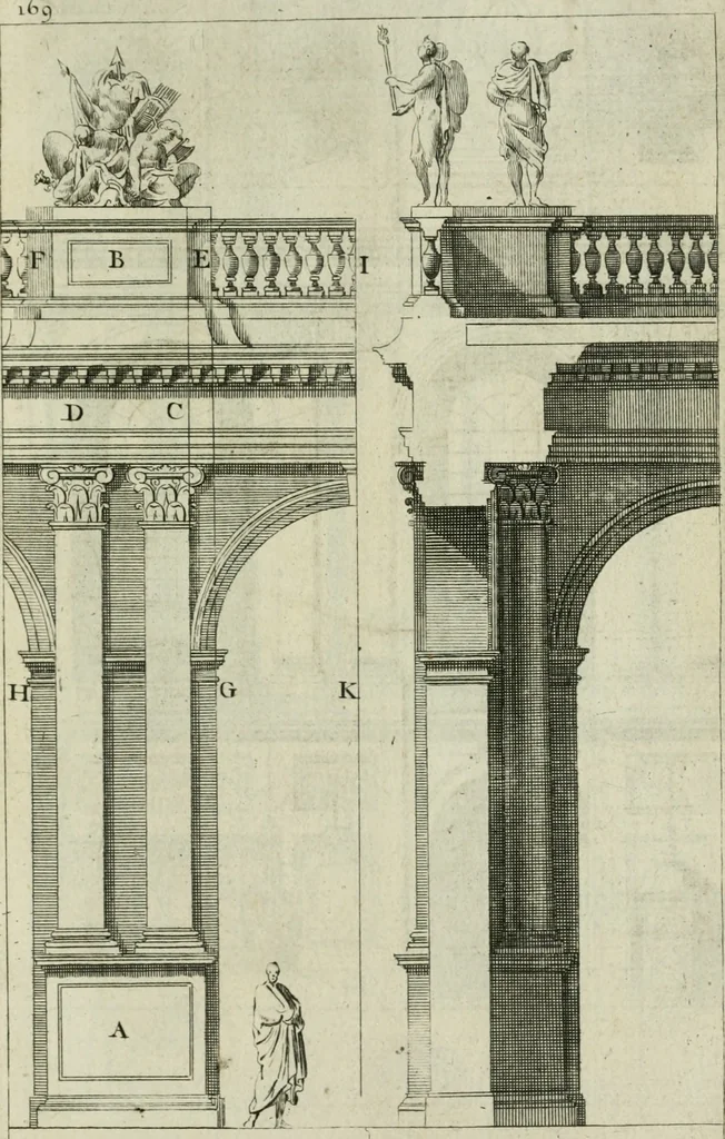 An illustration from A treatise of architecture, with remarks and observations : necessary for young people, who would apply themselves to that noble art, 1732, leaf 338