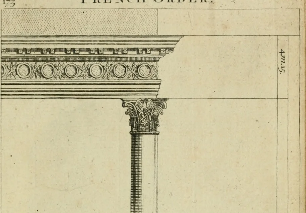 An illustration from A treatise of architecture, with remarks and observations : necessary for young people, who would apply themselves to that noble art, 1732, leaf 342