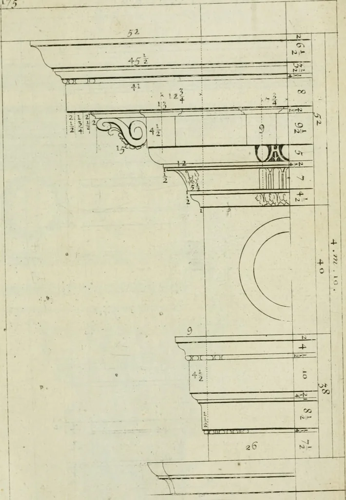 An illustration from A treatise of architecture, with remarks and observations : necessary for young people, who would apply themselves to that noble art, 1732, leaf 344