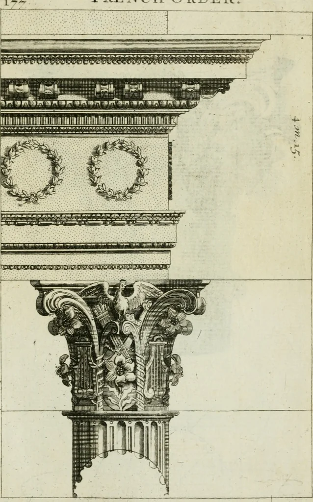 An illustration from A treatise of architecture, with remarks and observations : necessary for young people, who would apply themselves to that noble art, 1732, leaf 346