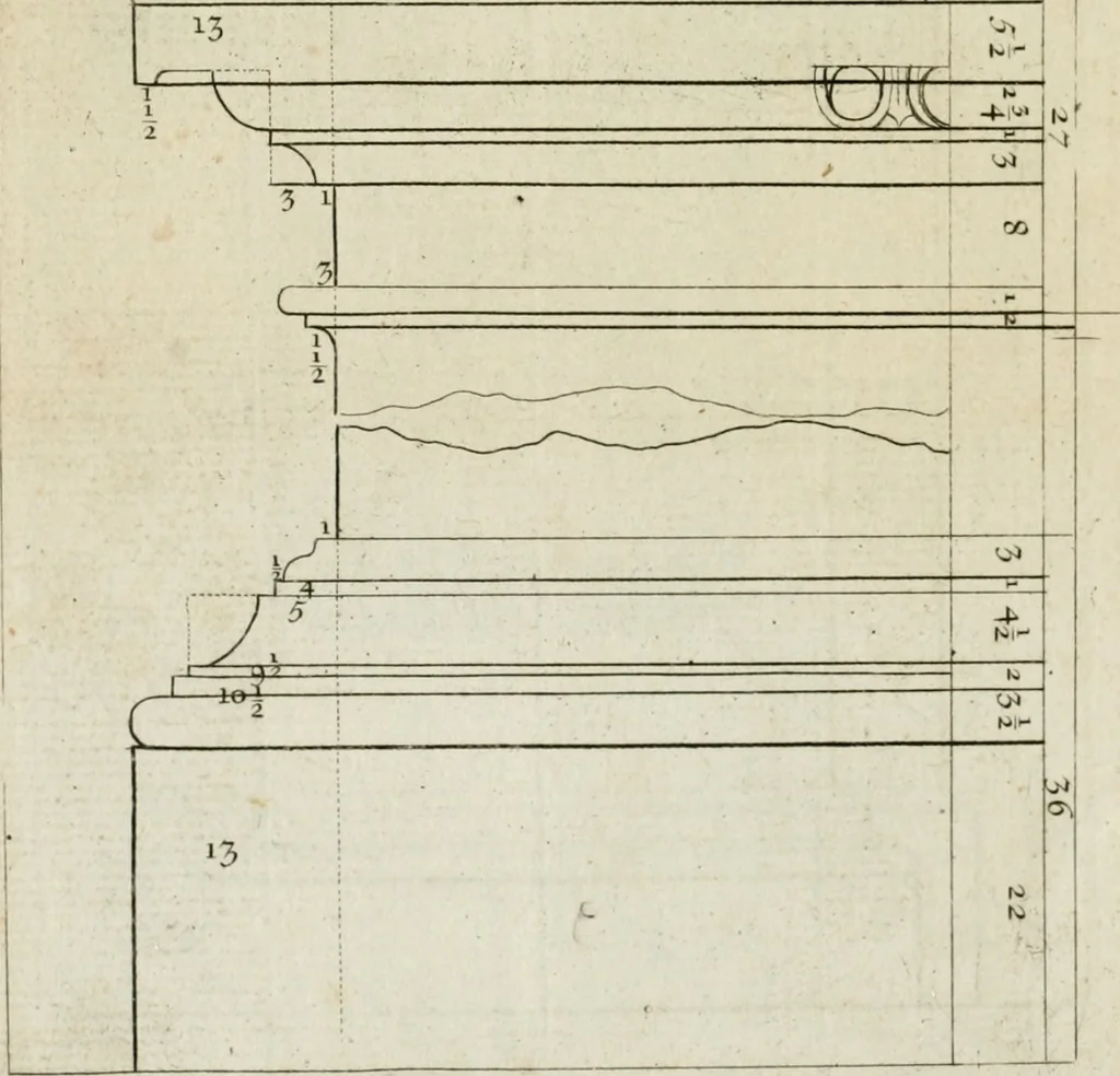 An illustration from A treatise of architecture, with remarks and observations : necessary for young people, who would apply themselves to that noble art, 1732, leaf 349