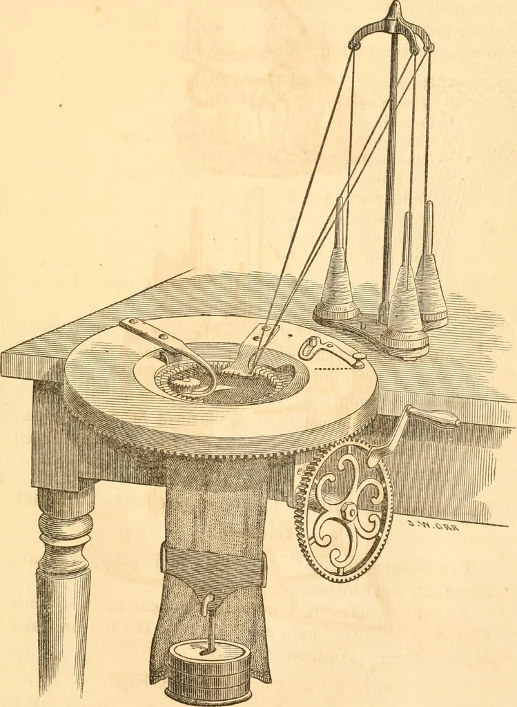 An illustration from Treatise on the art of knitting, with a history of the knitting loom: comprising an interesting account of its origin, and of its recent wonderful improvements, 1861, leaf 40