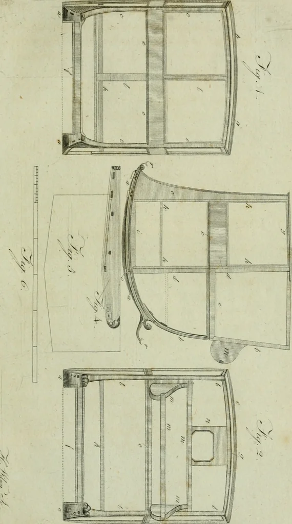 An illustration from A treatise on carriages : comprehending coaches, chariots, phaetons, curricles, whiskies, &c. : together with their proper harness, in which the fair prices of every article are accurately stated, 1796, leaf 46