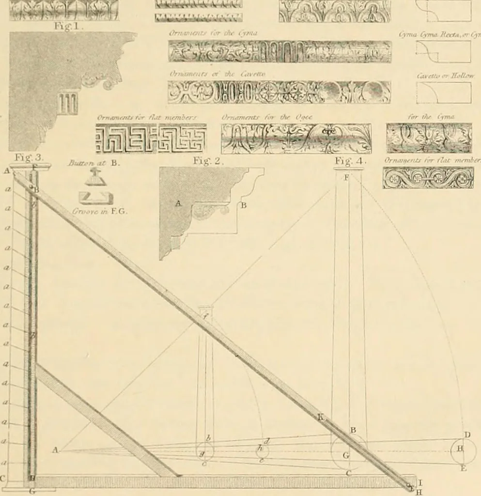 An illustration from A treatise on the decorative part of civil architecture, 1862, leaf 140