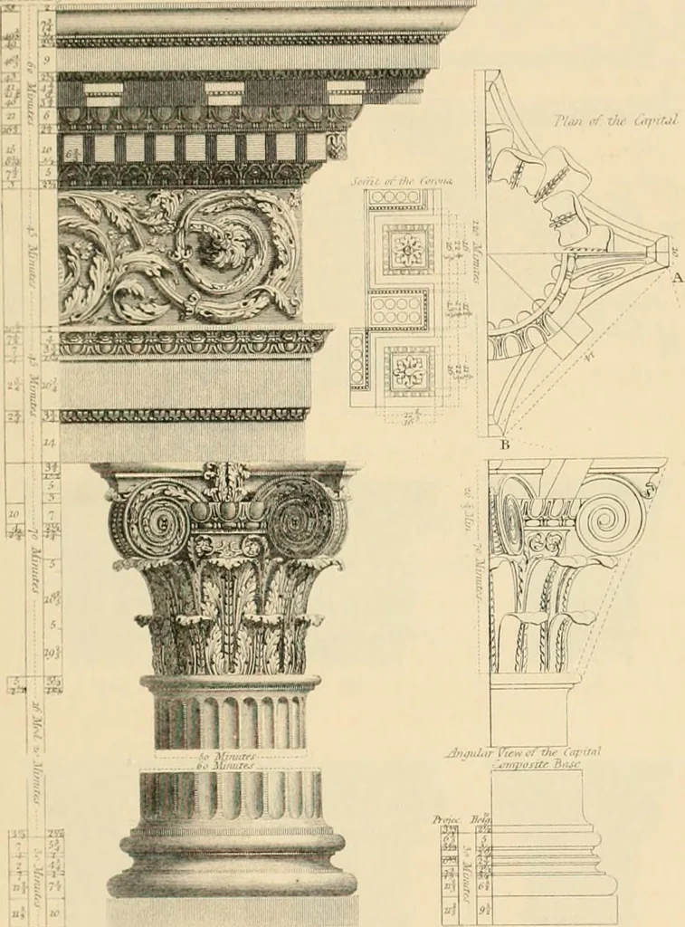 An illustration from A treatise on the decorative part of civil architecture, 1862, leaf 204