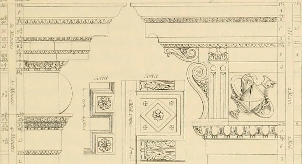 An illustration from A treatise on the decorative part of civil architecture, 1862, leaf 206