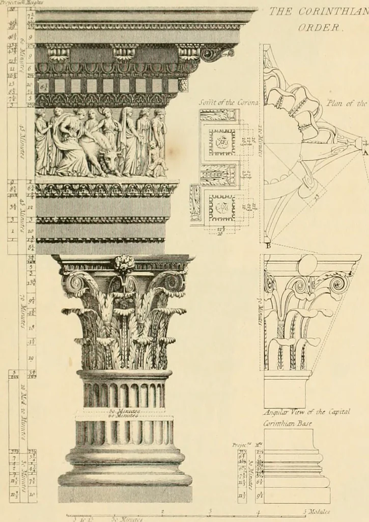 An illustration from A treatise on the decorative part of civil architecture, 1862, leaf 214