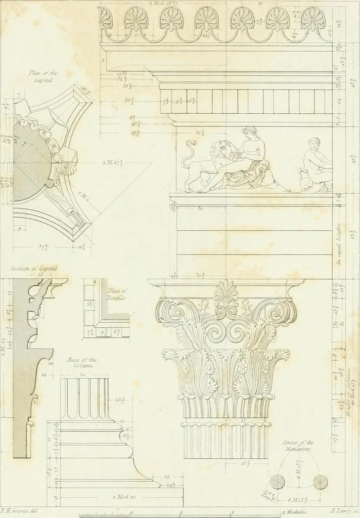An illustration from A treatise on the decorative part of civil architecture, 1825, leaf 144