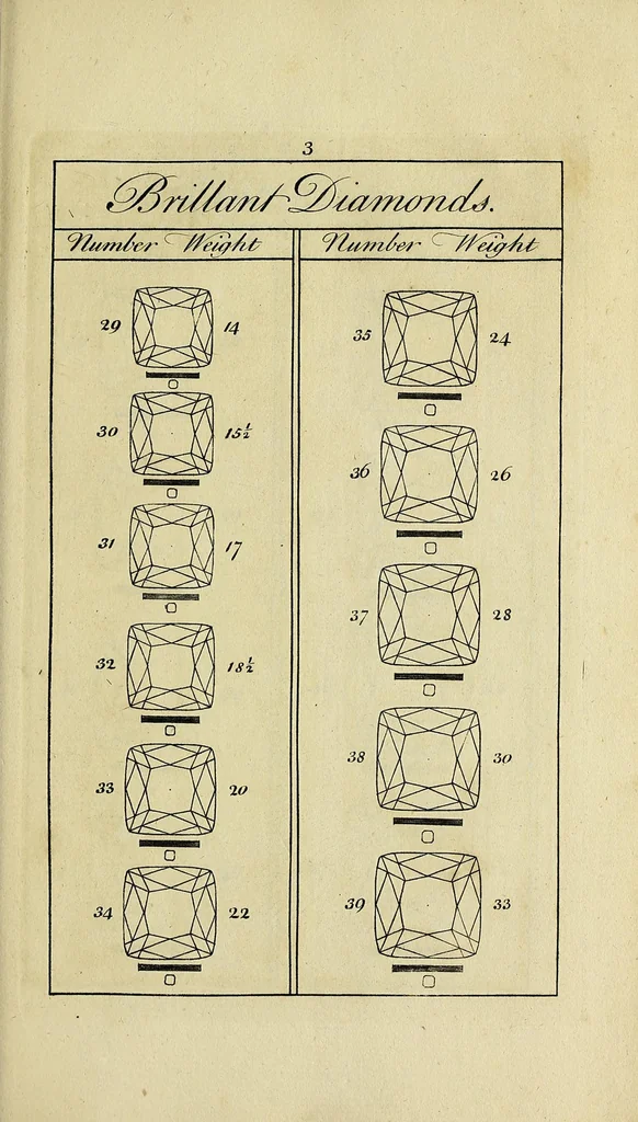 An illustration from A treatise on diamonds and pearls : in which their importance is considered : and plain rules are exhibited for ascertaining the value of both; and the true method of manufacturing diamonds, 1751, leaf 201