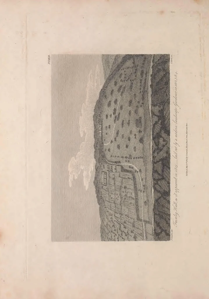 An illustration from A treatise on forming, improving, and managing country residences : and on the choice of situations appropriate to every class of purchasers. In all which the object in view is to unite in a better manner than has hitherto been done, a taste founded in nature with economy and utility, in constructing or improving mansions, and other rural buildings, so as to combine architectural fitness with picturesque effect, and in forming gardens, orchards, farms, parks, pleasure-grounds, shrubberies, all kinds of useful or decorative plantations, and every object of convenience or beauty peculiar to country seats, according to the extent, character, or style of situations, and the rank, fortune, and expenditure of proprietors, from the cottage to the palace. With an appendix, containing an enquiry into the utility and merits of Mr. Repton's mode of shewing effects by slides and sketches, and strictures on his opinions and practice in landscape gardening. Illustrated by descriptions of scenery and buildings, by references to country seats, and passages of country in most parts of Great Britain, and by thirty-two engravings, 1806, leaf 323
