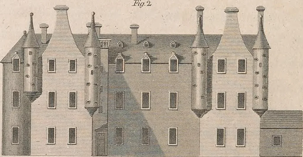 An illustration from A treatise on forming, improving, and managing country residences : and on the choice of situations appropriate to every class of purchasers. In all which the object in view is to unite in a better manner than has hitherto been done, a taste founded in nature with economy and utility, in constructing or improving mansions, and other rural buildings, so as to combine architectural fitness with picturesque effect, and in forming gardens, orchards, farms, parks, pleasure-grounds, shrubberies, all kinds of useful or decorative plantations, and every object of convenience or beauty peculiar to country seats, according to the extent, character, or style of situations, and the rank, fortune, and expenditure of proprietors, from the cottage to the palace. With an appendix, containing an enquiry into the utility and merits of Mr. Repton's mode of shewing effects by slides and sketches, and strictures on his opinions and practice in landscape gardening. Illustrated by descriptions of scenery and buildings, by references to country seats, and passages of country in most parts of Great Britain, and by thirty-two engravings, 1806, leaf 171