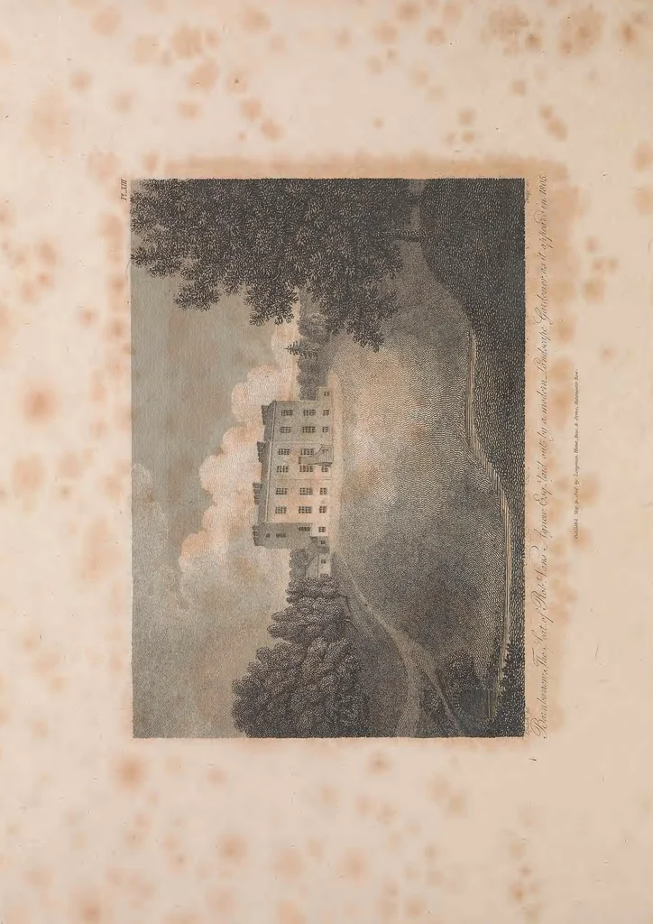 An illustration from A treatise on forming, improving, and managing country residences : and on the choice of situations appropriate to every class of purchasers. In all which the object in view is to unite in a better manner than has hitherto been done, a taste founded in nature with economy and utility, in constructing or improving mansions, and other rural buildings, so as to combine architectural fitness with picturesque effect, and in forming gardens, orchards, farms, parks, pleasure-grounds, shrubberies, all kinds of useful or decorative plantations, and every object of convenience or beauty peculiar to country seats, according to the extent, character, or style of situations, and the rank, fortune, and expenditure of proprietors, from the cottage to the palace. With an appendix, containing an enquiry into the utility and merits of Mr. Repton's mode of shewing effects by slides and sketches, and strictures on his opinions and practice in landscape gardening. Illustrated by descriptions of scenery and buildings, by references to country seats, and passages of country in most parts of Great Britain, and by thirty-two engravings, 1806, leaf 433