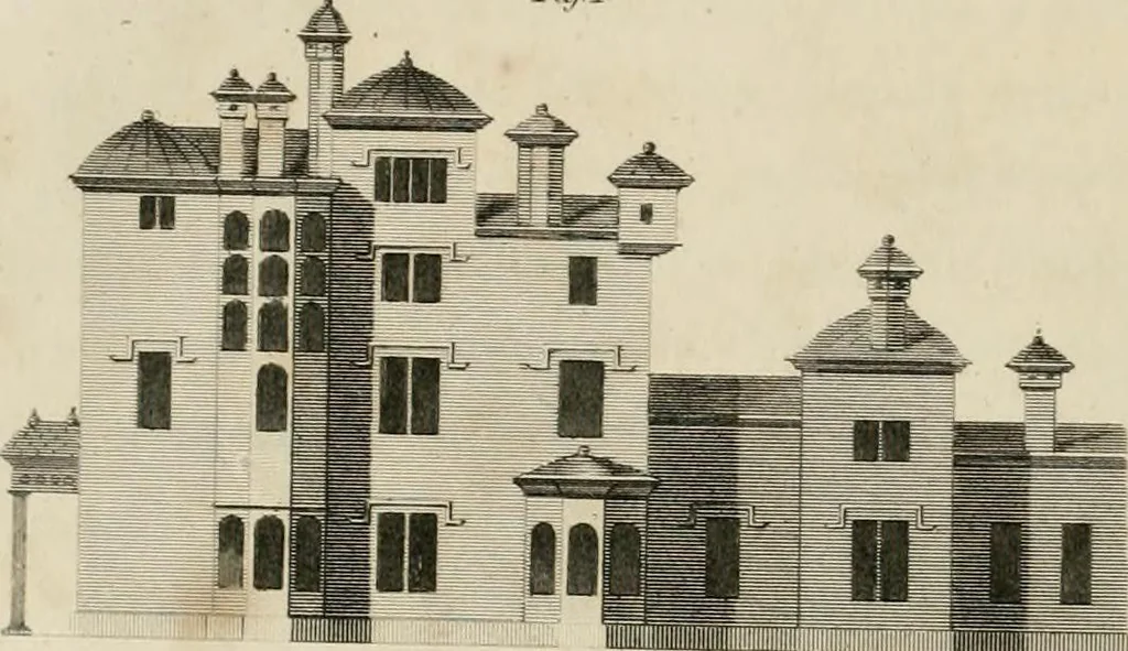 An illustration from A treatise on forming, improving, and managing country residences : and on the choice of situations appropriate to every class of purchasers, in all which the object in view is to unite in a better manner than has hitherto been done, a taste founded in nature with economy and utility, in constructing or improving mansions, and other rural buildings, so as to combine architectural fitness with picturesque effect ... : with an appendix, containing an enquiry into the utility and merits of Mr. Repton's mode of shewing effects by slides and sketches, and strictures on his opinions and practice in landscape gardening : illustrated by descriptions of scenery and buildings, by references to country seats, and passages of country in most parts of Great Britain, and by thirty-two engravings, 1806, leaf 169