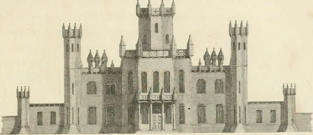 An illustration from A treatise on forming, improving, and managing country residences : and on the choice of situations appropriate to every class of purchasers, in all which the object in view is to unite in a better manner than has hitherto been done, a taste founded in nature with economy and utility, in constructing or improving mansions, and other rural buildings, so as to combine architectural fitness with picturesque effect ... : with an appendix, containing an enquiry into the utility and merits of Mr. Repton's mode of shewing effects by slides and sketches, and strictures on his opinions and practice in landscape gardening : illustrated by descriptions of scenery and buildings, by references to country seats, and passages of country in most parts of Great Britain, and by thirty-two engravings, 1806, leaf 176