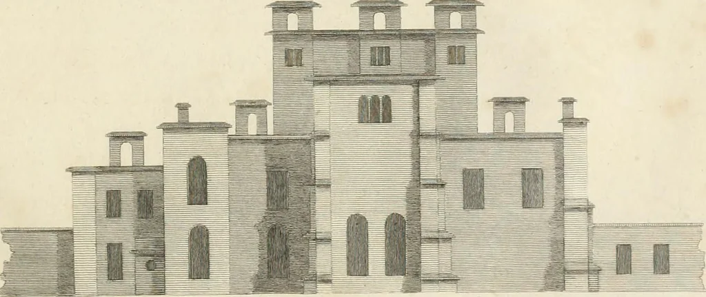 An illustration from A treatise on forming, improving, and managing country residences : and on the choice of situations appropriate to every class of purchasers, in all which the object in view is to unite in a better manner than has hitherto been done, a taste founded in nature with economy and utility, in constructing or improving mansions, and other rural buildings, so as to combine architectural fitness with picturesque effect ... : with an appendix, containing an enquiry into the utility and merits of Mr. Repton's mode of shewing effects by slides and sketches, and strictures on his opinions and practice in landscape gardening : illustrated by descriptions of scenery and buildings, by references to country seats, and passages of country in most parts of Great Britain, and by thirty-two engravings, 1806, leaf 176