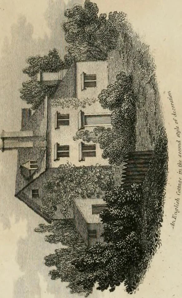 An illustration from A treatise on forming, improving, and managing country residences : and on the choice of situations appropriate to every class of purchasers, in all which the object in view is to unite in a better manner than has hitherto been done, a taste founded in nature with economy and utility, in constructing or improving mansions, and other rural buildings, so as to combine architectural fitness with picturesque effect ... : with an appendix, containing an enquiry into the utility and merits of Mr. Repton's mode of shewing effects by slides and sketches, and strictures on his opinions and practice in landscape gardening : illustrated by descriptions of scenery and buildings, by references to country seats, and passages of country in most parts of Great Britain, and by thirty-two engravings, 1806, leaf 203