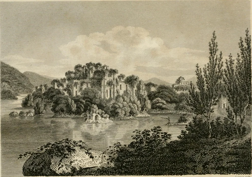 An illustration from A treatise on forming, improving, and managing country residences : and on the choice of situations appropriate to every class of purchasers, in all which the object in view is to unite in a better manner than has hitherto been done, a taste founded in nature with economy and utility, in constructing or improving mansions, and other rural buildings, so as to combine architectural fitness with picturesque effect ... : with an appendix, containing an enquiry into the utility and merits of Mr. Repton's mode of shewing effects by slides and sketches, and strictures on his opinions and practice in landscape gardening : illustrated by descriptions of scenery and buildings, by references to country seats, and passages of country in most parts of Great Britain, and by thirty-two engravings, 1806, leaf 251