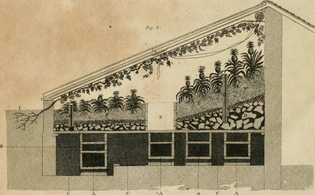 An illustration from A treatise on forming, improving, and managing country residences : and on the choice of situations appropriate to every class of purchasers, in all which the object in view is to unite in a better manner than has hitherto been done, a taste founded in nature with economy and utility, in constructing or improving mansions, and other rural buildings, so as to combine architectural fitness with picturesque effect ... : with an appendix, containing an enquiry into the utility and merits of Mr. Repton's mode of shewing effects by slides and sketches, and strictures on his opinions and practice in landscape gardening : illustrated by descriptions of scenery and buildings, by references to country seats, and passages of country in most parts of Great Britain, and by thirty-two engravings, 1806, leaf 373