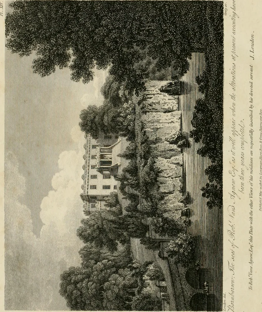 An illustration from A treatise on forming, improving, and managing country residences : and on the choice of situations appropriate to every class of purchasers, in all which the object in view is to unite in a better manner than has hitherto been done, a taste founded in nature with economy and utility, in constructing or improving mansions, and other rural buildings, so as to combine architectural fitness with picturesque effect ... : with an appendix, containing an enquiry into the utility and merits of Mr. Repton's mode of shewing effects by slides and sketches, and strictures on his opinions and practice in landscape gardening : illustrated by descriptions of scenery and buildings, by references to country seats, and passages of country in most parts of Great Britain, and by thirty-two engravings, 1806, leaf 435