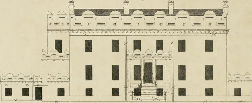 An illustration from A treatise on forming, improving, and managing country residences : and on the choice of situations appropriate to every class of purchasers, in all which the object in view is to unite in a better manner than has hitherto been done, a taste founded in nature with economy and utility, in constructing or improving mansions, and other rural buildings, so as to combine architectural fitness with picturesque effect ... : with an appendix, containing an enquiry into the utility and merits of Mr. Repton's mode of shewing effects by slides and sketches, and strictures on his opinions and practice in landscape gardening : illustrated by descriptions of scenery and buildings, by references to country seats, and passages of country in most parts of Great Britain, and by thirty-two engravings, 1806, leaf 283