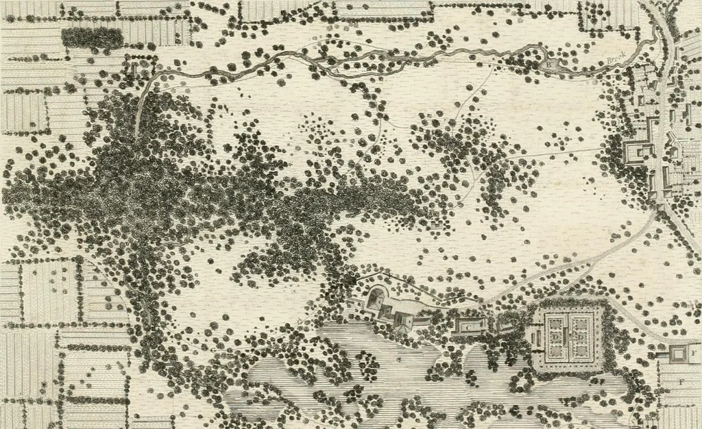 An illustration from A treatise on forming, improving, and managing country residences : and on the choice of situations appropriate to every class of purchasers, in all which the object in view is to unite in a better manner than has hitherto been done, a taste founded in nature with economy and utility, in constructing or improving mansions, and other rural buildings, so as to combine architectural fitness with picturesque effect ... : with an appendix, containing an enquiry into the utility and merits of Mr. Repton's mode of shewing effects by slides and sketches, and strictures on his opinions and practice in landscape gardening : illustrated by descriptions of scenery and buildings, by references to country seats, and passages of country in most parts of Great Britain, and by thirty-two engravings, 1806, leaf 316