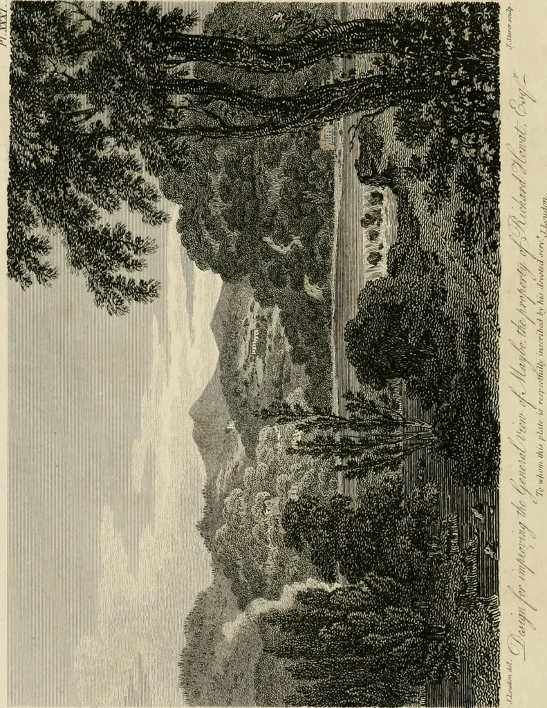 An illustration from A treatise on forming, improving, and managing country residences : and on the choice of situations appropriate to every class of purchasers, in all which the object in view is to unite in a better manner than has hitherto been done, a taste founded in nature with economy and utility, in constructing or improving mansions, and other rural buildings, so as to combine architectural fitness with picturesque effect ... : with an appendix, containing an enquiry into the utility and merits of Mr. Repton's mode of shewing effects by slides and sketches, and strictures on his opinions and practice in landscape gardening : illustrated by descriptions of scenery and buildings, by references to country seats, and passages of country in most parts of Great Britain, and by thirty-two engravings, 1806, leaf 329
