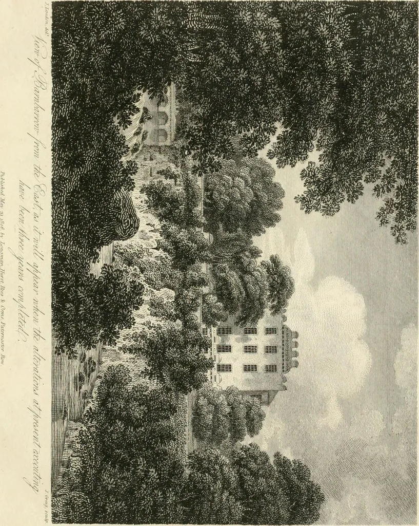 An illustration from A treatise on forming, improving, and managing country residences : and on the choice of situations appropriate to every class of purchasers, in all which the object in view is to unite in a better manner than has hitherto been done, a taste founded in nature with economy and utility, in constructing or improving mansions, and other rural buildings, so as to combine architectural fitness with picturesque effect ... : with an appendix, containing an enquiry into the utility and merits of Mr. Repton's mode of shewing effects by slides and sketches, and strictures on his opinions and practice in landscape gardening : illustrated by descriptions of scenery and buildings, by references to country seats, and passages of country in most parts of Great Britain, and by thirty-two engravings, 1806, leaf 386