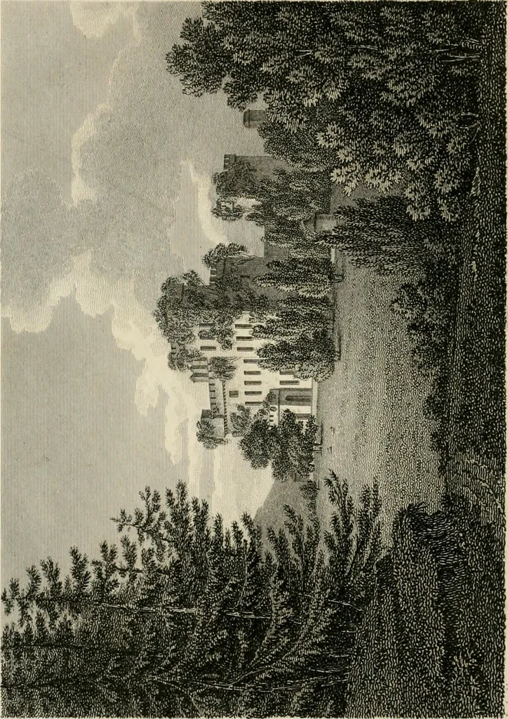 An illustration from A treatise on forming, improving, and managing country residences : and on the choice of situations appropriate to every class of purchasers, in all which the object in view is to unite in a better manner than has hitherto been done, a taste founded in nature with economy and utility, in constructing or improving mansions, and other rural buildings, so as to combine architectural fitness with picturesque effect ... : with an appendix, containing an enquiry into the utility and merits of Mr. Repton's mode of shewing effects by slides and sketches, and strictures on his opinions and practice in landscape gardening : illustrated by descriptions of scenery and buildings, by references to country seats, and passages of country in most parts of Great Britain, and by thirty-two engravings, 1806, leaf 389