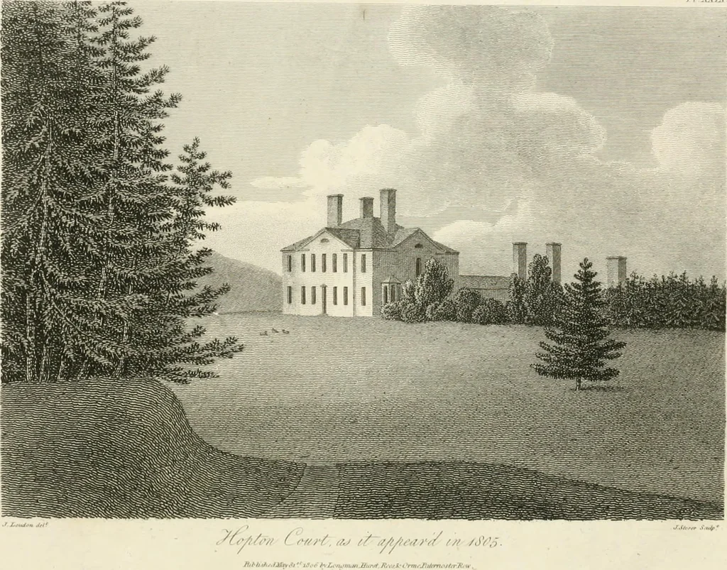 An illustration from A treatise on forming, improving, and managing country residences : and on the choice of situations appropriate to every class of purchasers, in all which the object in view is to unite in a better manner than has hitherto been done, a taste founded in nature with economy and utility, in constructing or improving mansions, and other rural buildings, so as to combine architectural fitness with picturesque effect ... : with an appendix, containing an enquiry into the utility and merits of Mr. Repton's mode of shewing effects by slides and sketches, and strictures on his opinions and practice in landscape gardening : illustrated by descriptions of scenery and buildings, by references to country seats, and passages of country in most parts of Great Britain, and by thirty-two engravings, 1806, leaf 390