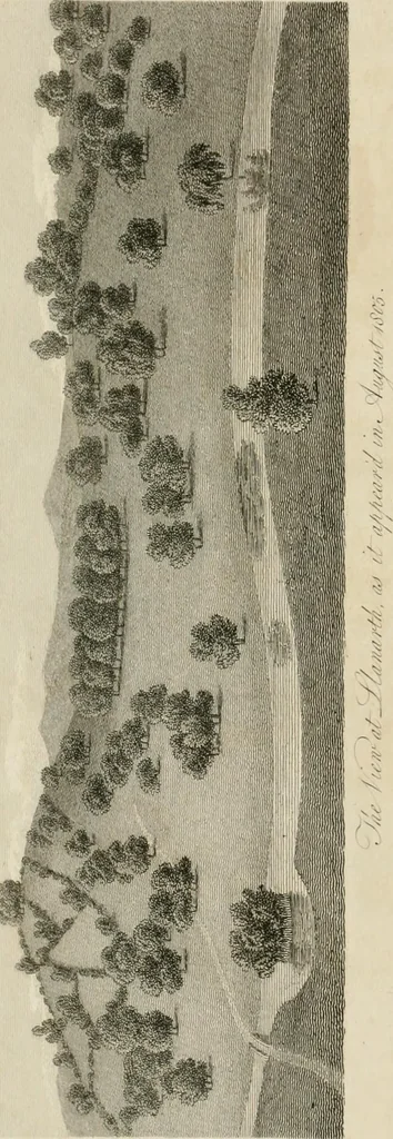 An illustration from A treatise on forming, improving, and managing country residences : and on the choice of situations appropriate to every class of purchasers, in all which the object in view is to unite in a better manner than has hitherto been done, a taste founded in nature with economy and utility, in constructing or improving mansions, and other rural buildings, so as to combine architectural fitness with picturesque effect ... : with an appendix, containing an enquiry into the utility and merits of Mr. Repton's mode of shewing effects by slides and sketches, and strictures on his opinions and practice in landscape gardening : illustrated by descriptions of scenery and buildings, by references to country seats, and passages of country in most parts of Great Britain, and by thirty-two engravings, 1806, leaf 43