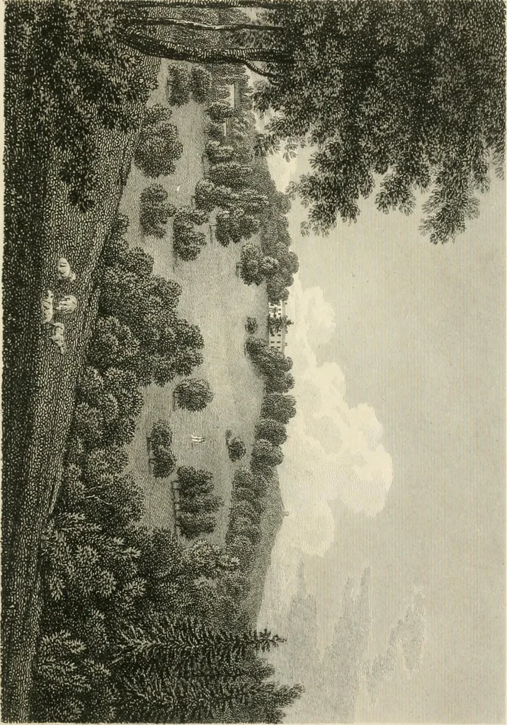 An illustration from A treatise on forming, improving, and managing country residences : and on the choice of situations appropriate to every class of purchasers, in all which the object in view is to unite in a better manner than has hitherto been done, a taste founded in nature with economy and utility, in constructing or improving mansions, and other rural buildings, so as to combine architectural fitness with picturesque effect ... : with an appendix, containing an enquiry into the utility and merits of Mr. Repton's mode of shewing effects by slides and sketches, and strictures on his opinions and practice in landscape gardening : illustrated by descriptions of scenery and buildings, by references to country seats, and passages of country in most parts of Great Britain, and by thirty-two engravings, 1806, leaf 84