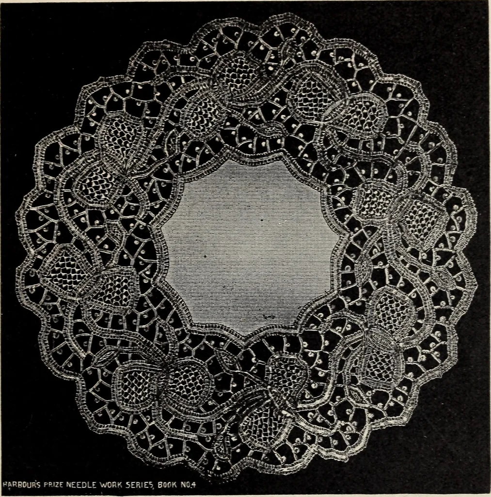 An illustration from A treatise on lace-making, embroidery, and needle-work with Irish flax threads, 1892, leaf 128