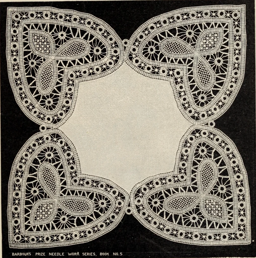 An illustration from A treatise on lace-making, embroidery, and needle-work with Irish flax threads, 1892, leaf 90