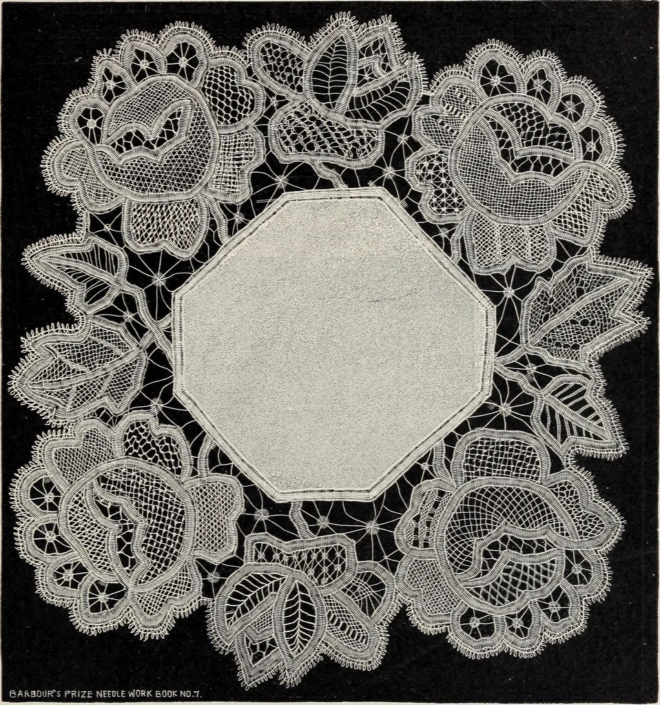 An illustration from A treatise on lace-making, embroidery, and needle-work with Irish flax threads, 1892, leaf 100